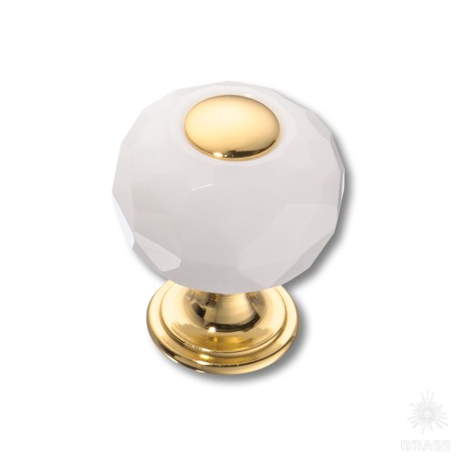 0737-319-mini-WHITE Ручка кнопка, латунь с белым кристаллом, глянцевое золото