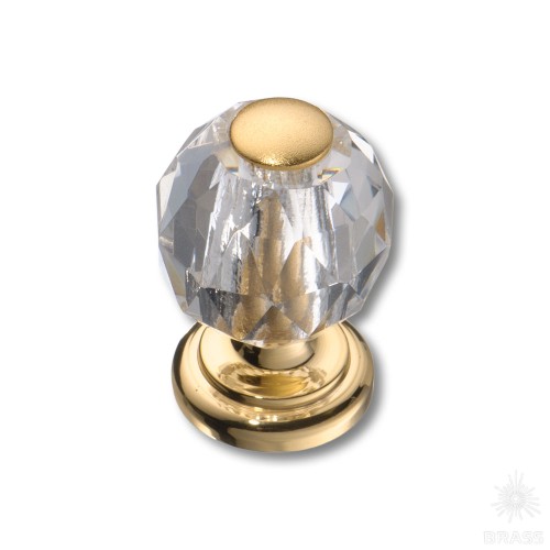 0737-030-MINI Ручка кнопка, латунь с кристаллом, глянцевое золото 24K