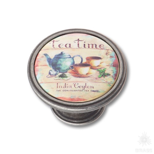 550PT64 Ручка кнопка - TEA TIME, старое серебро 550PT64 Ручка кнопка - TEA TIME, старое серебро