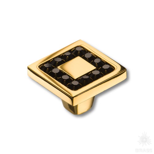 0771-003-2 BLACK Ручка кнопка, латунь с чёрными кристаллами Swarovski, глянцевое золото