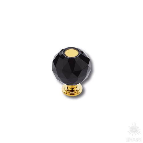 0737-320-2-BLACK Ручка кнопка, латунь с черным кристаллом, глянцевое золото