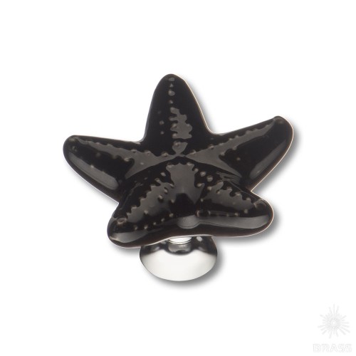 STAR 007 Ручка кнопка керамика, чёрный/глянцевый хром