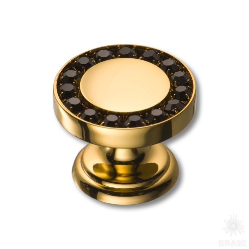 0776-003 BLACK Ручка кнопка, латунь с чёрными кристаллами Swarovski, глянцевое золото