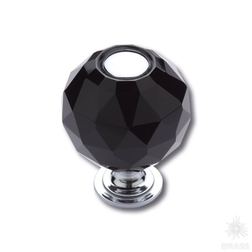 0737-520-2-BLACK Ручка кнопка, латунь с чёрным кристаллом, глянцевый хром