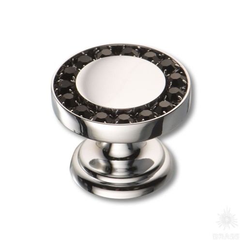 0776-005 BLACK Ручка кнопка, латунь с чёрными кристаллами Swarovski, глянцевый хром