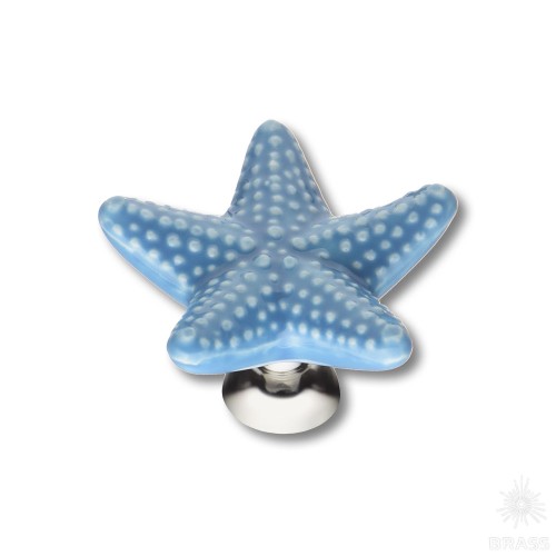 STAR 006 Ручка кнопка керамика, голубой/глянцевый хром