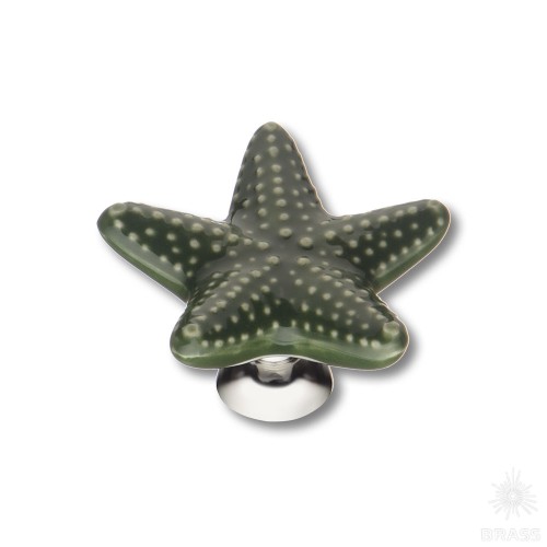 STAR 001 Ручка кнопка керамика, зелёный/глянцевый хром