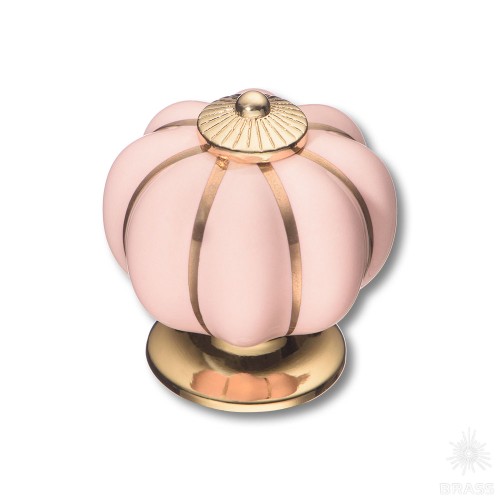 S-101 GOLD PINK Ручка кнопка керамика с металлом, розовый/глянцевое золото